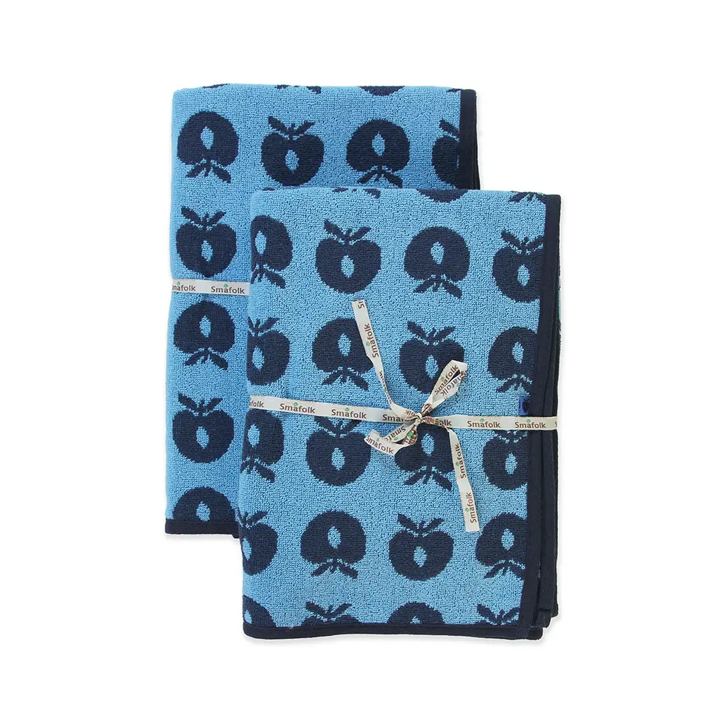 2 Pak Håndklæde 70x140 Med æbler   Blue fra Småfolk