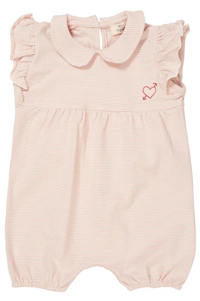 Stribet Romper M. Hjerte Broderi   Dusty Rose   62 fra Copenhagen Colors