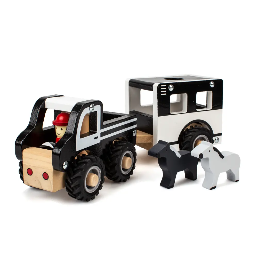 Bil Med Hestetrailer Og Dyr, I Træ Med Gummihjul fra Magni