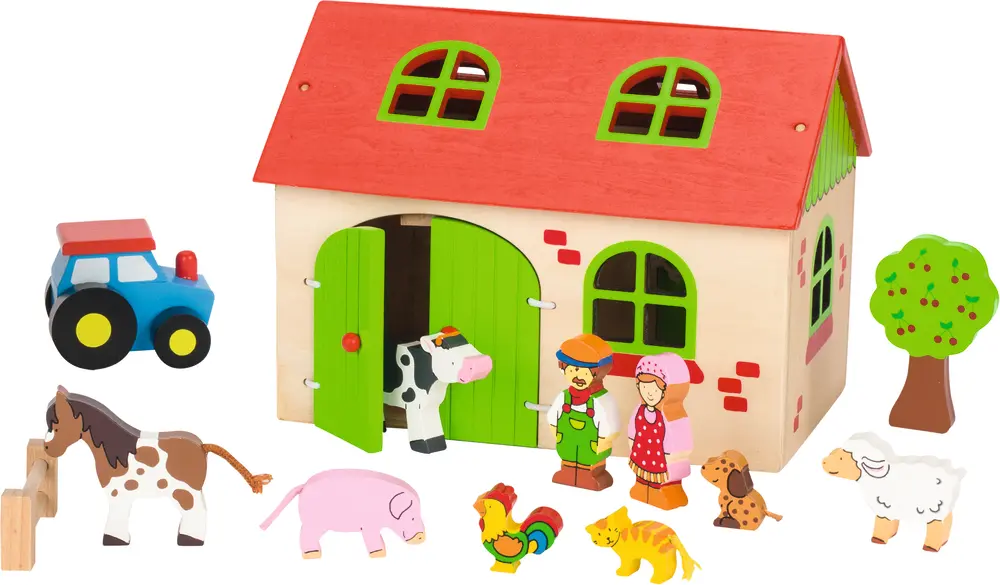 Bondegård I Træ Med Figurer fra Goki