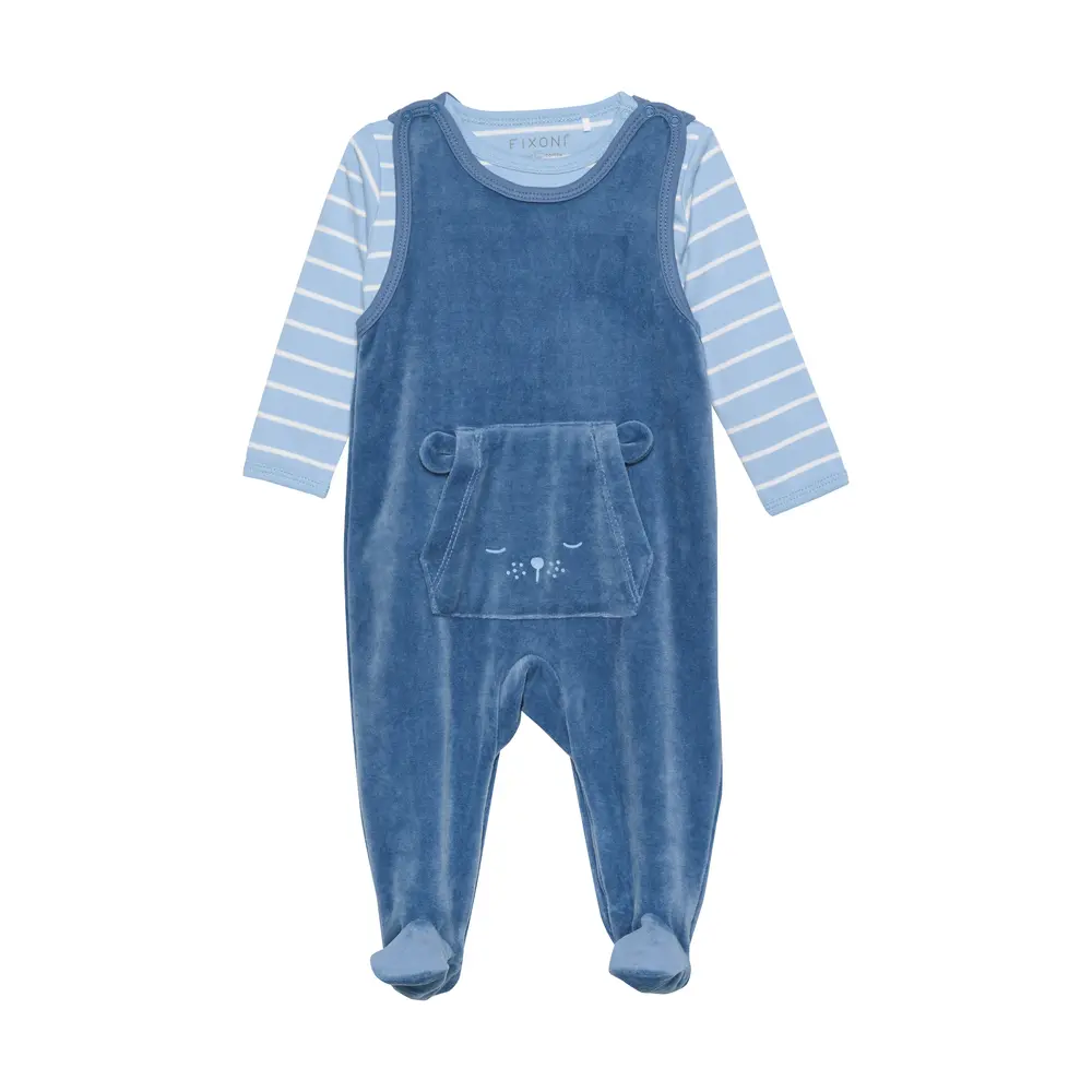 Body Langærmet M.velour Romper   Blue Fushion   44 fra Fixoni