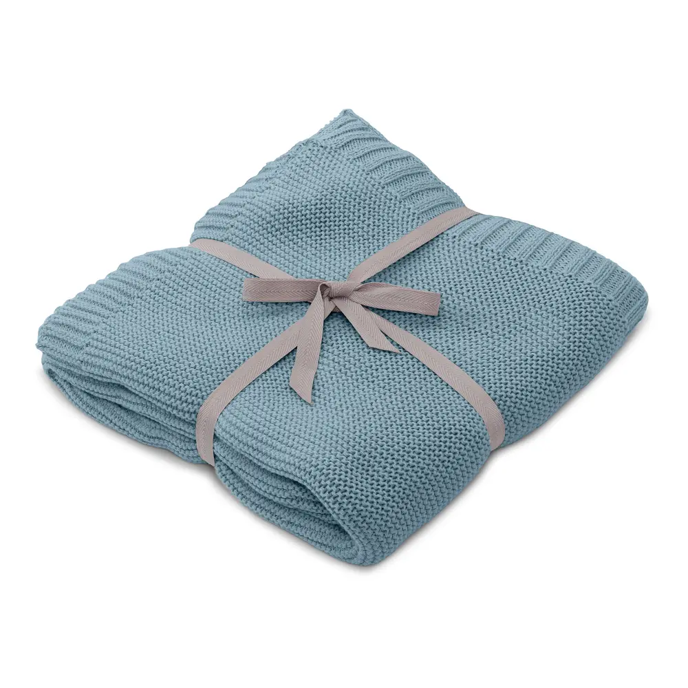 Striktæppe   Misty Blue   økologisk fra Vanilla Copenhagen