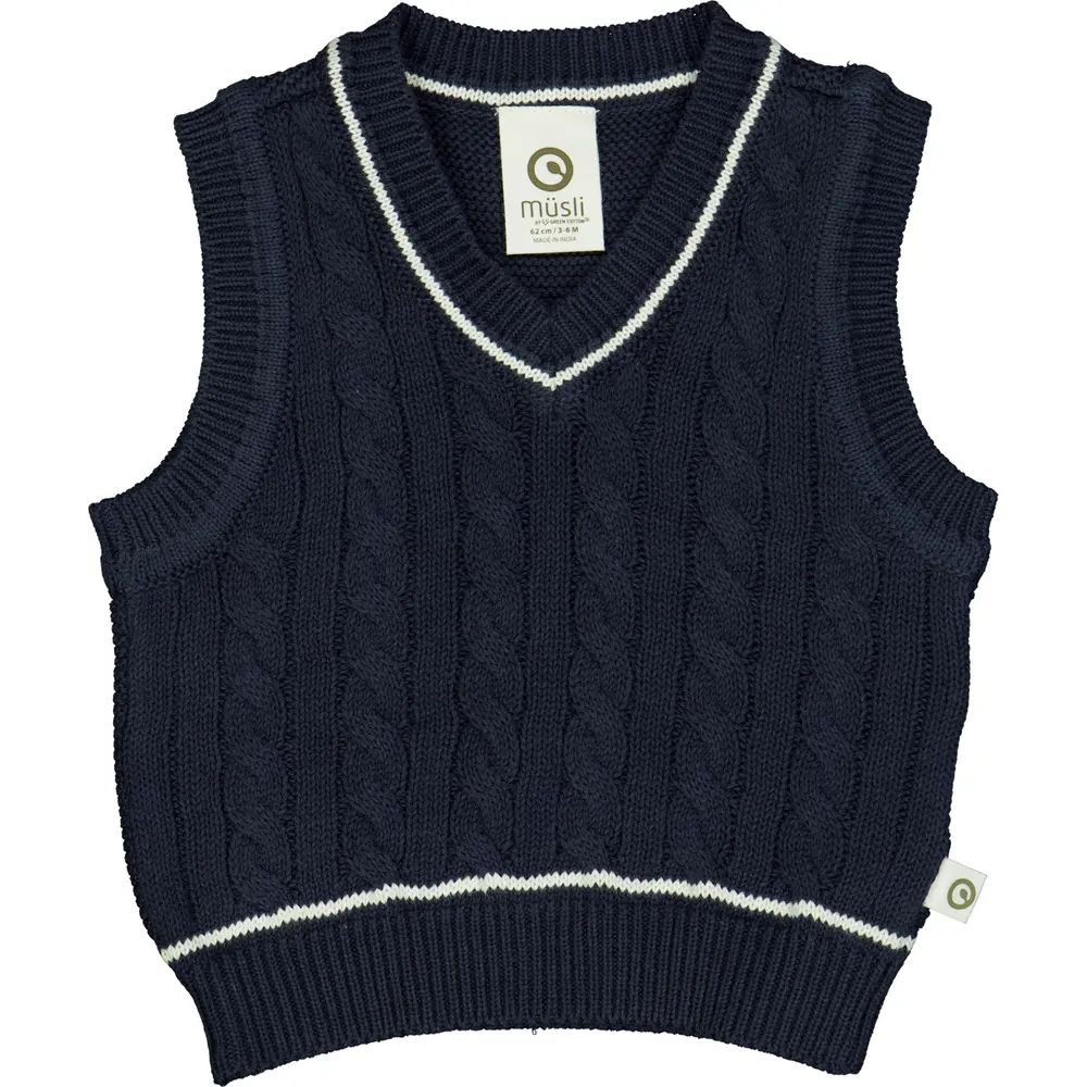 Knit Kabel Strikket Vest   Night Blue   98 fra Müsli